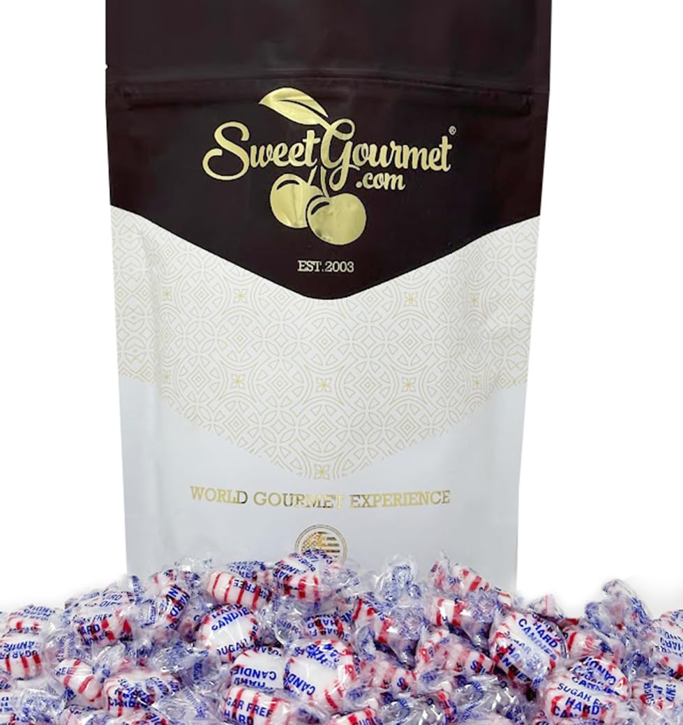 SweetGourmet sugar-free peppermint candy, wrapped for portability and freshness.