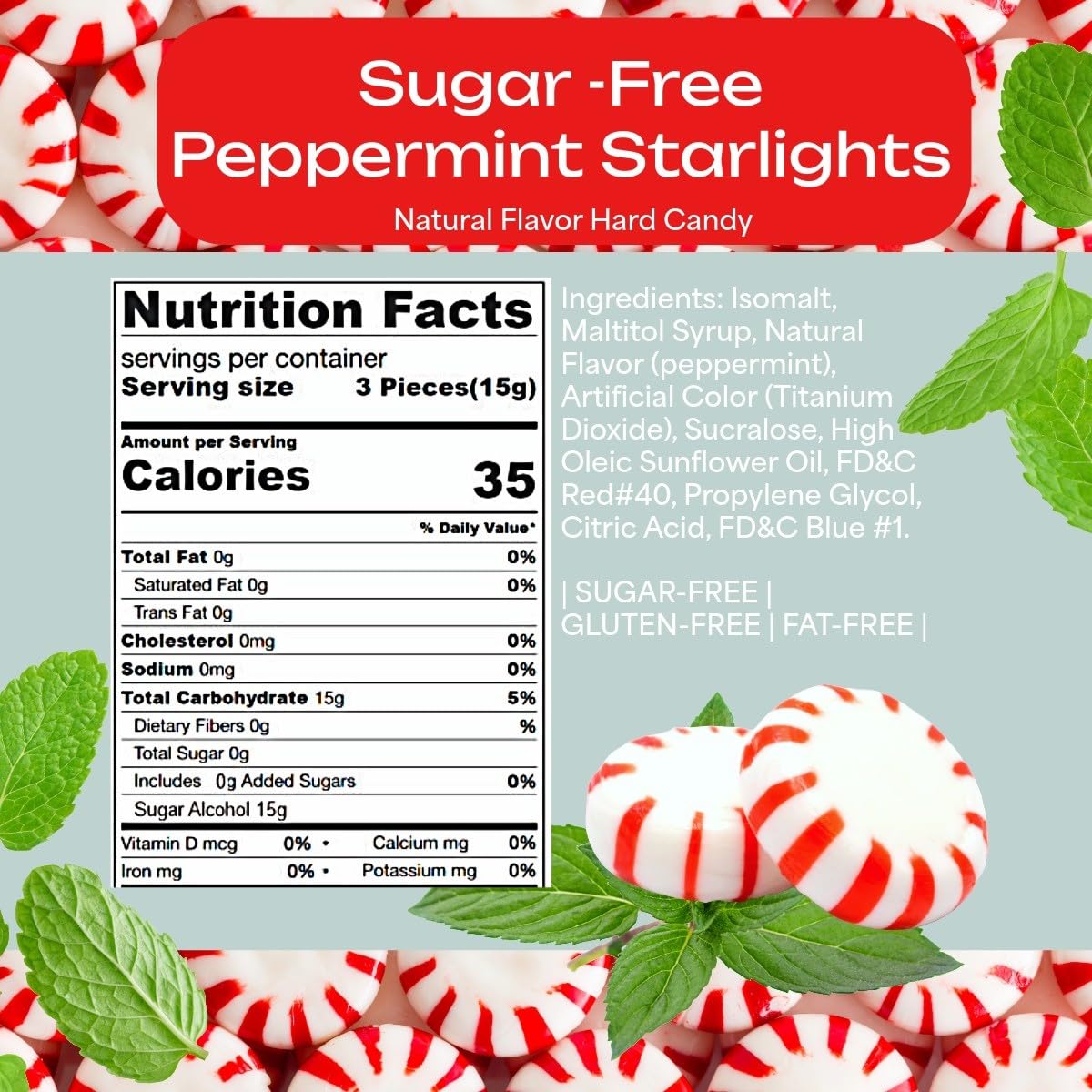 SweetGourmet peppermint hard candy close-up highlighting natural peppermint flavor.