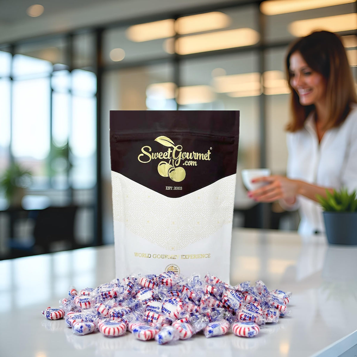 SweetGourmet resealable pouch keeps mints fresh and portable.