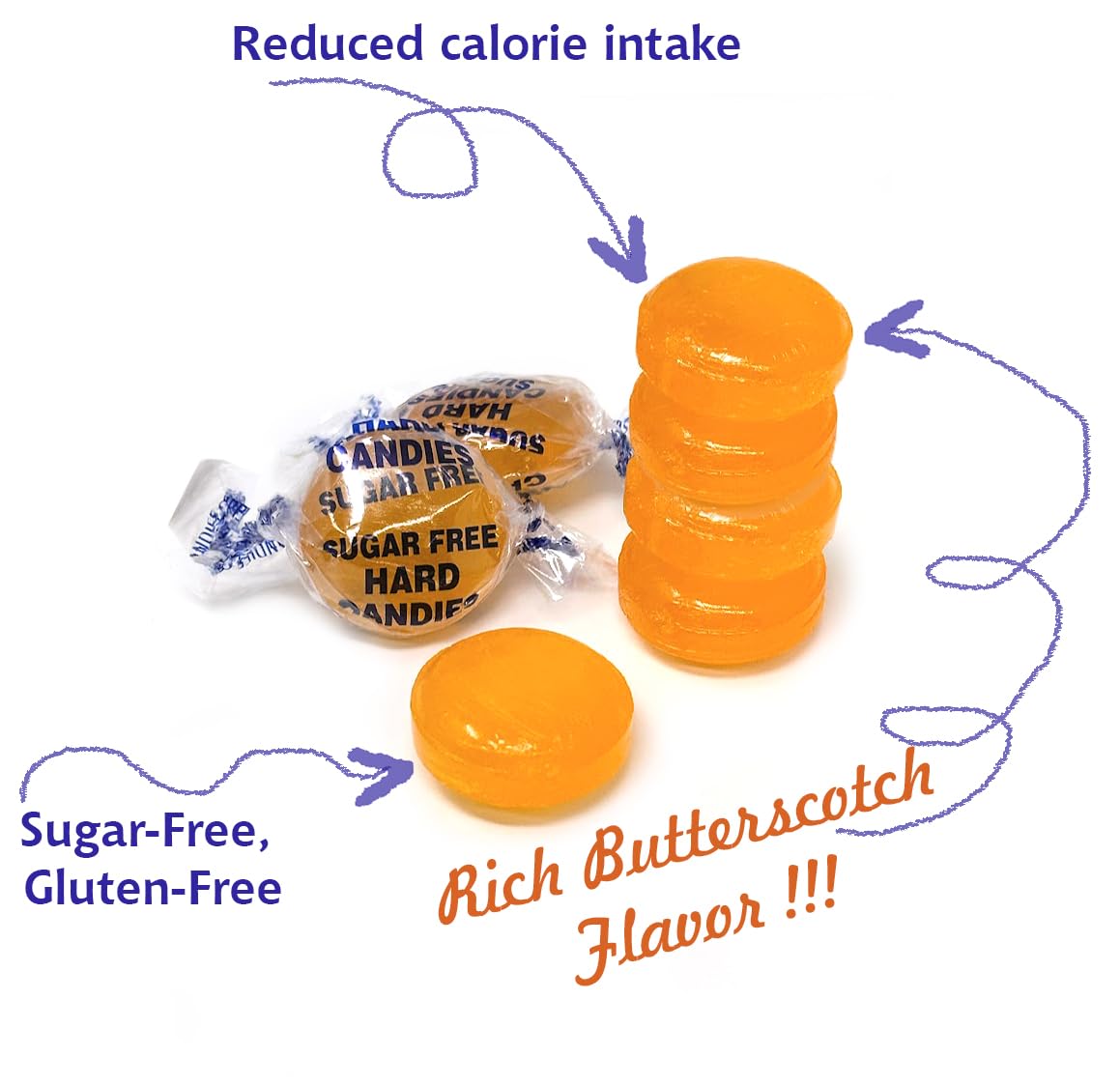 SweetGourmet sugar-free butterscotch buttons resealable pouch demonstrates convenient storage.