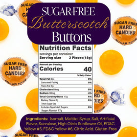 SweetGourmet sugar-free butterscotch buttons close-up reveals creamy texture and rich aroma.