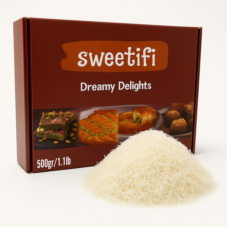 Sweetifi Kataifi close-up shows crisp dough threads ideal for delicate desserts.