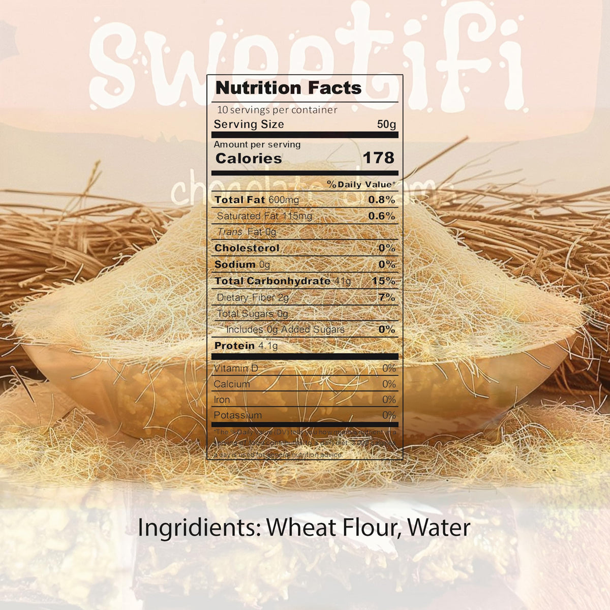 Sweetifi Kataifi packaging image highlighting ready-to-use dried kataifi for quick desserts.