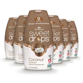 SweetLeaf Coconut Sweet Drops bottle on shelf with zero calorie flavor option