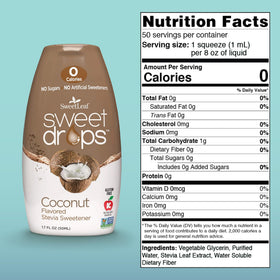 Pouring SweetLeaf Coconut Sweet Drops into a cup of coffee for sugar-free sweetness