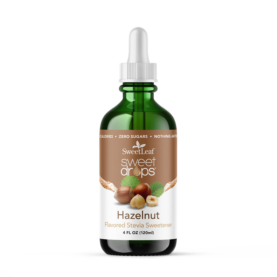 SweetLeaf Hazelnut Sweet Drops bottle ready to sweetness coffee with zero calories