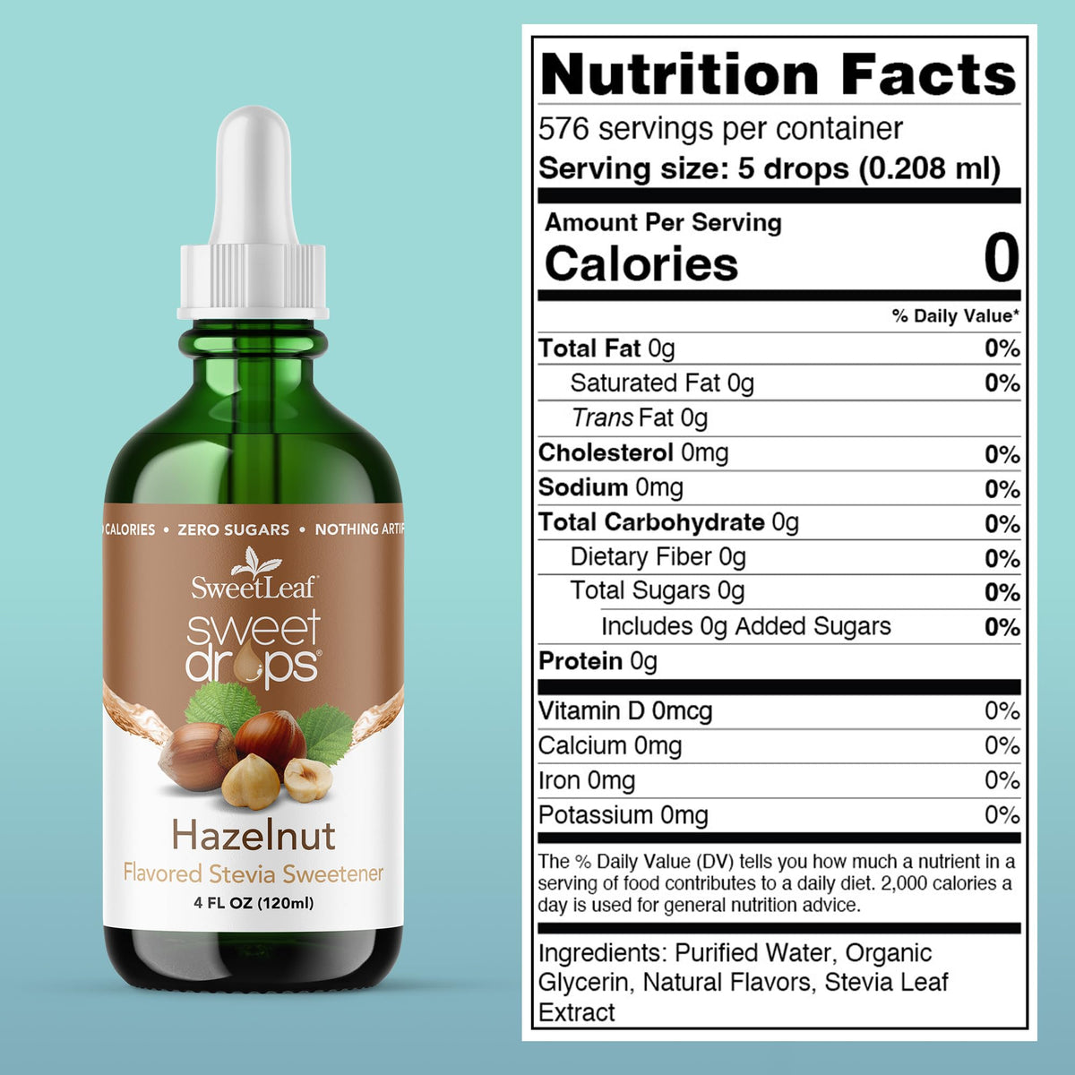 Pour cap of SweetLeaf Hazelnut Sweet Drops for quick flavor addition