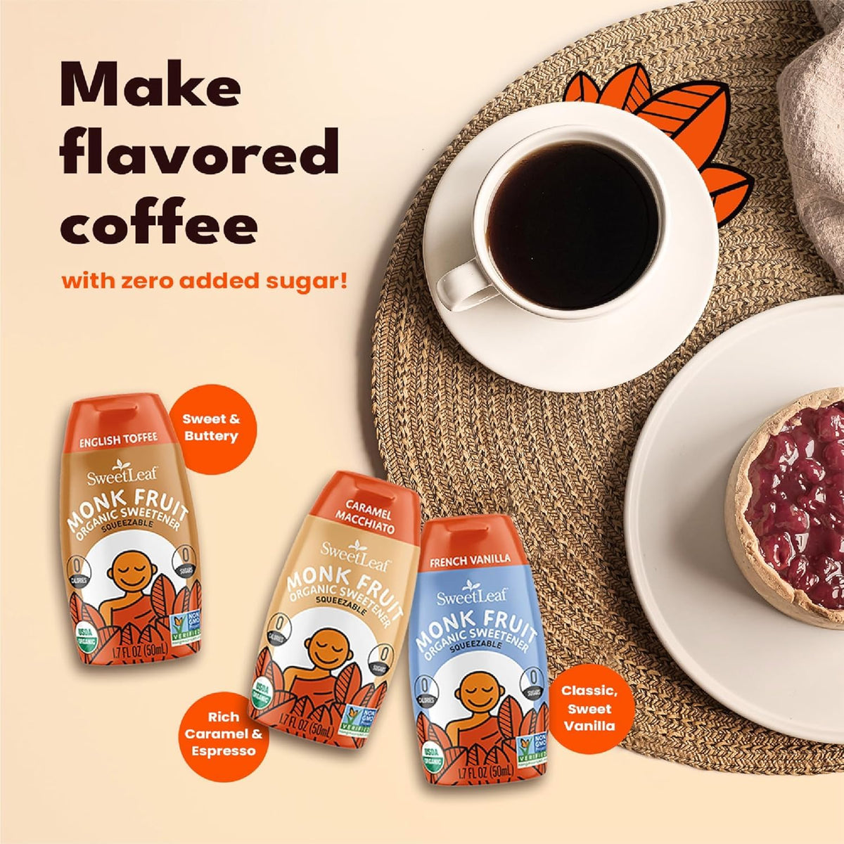 SweetLeaf label close-up highlighting organic monk fruit extract for natural sweetness