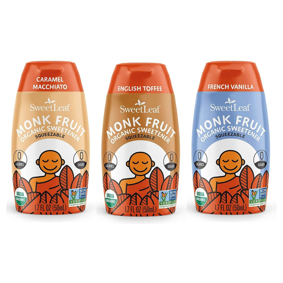 SweetLeaf Liquid Monk Fruit Variety Pack packshot showing zero-calorie flavor options