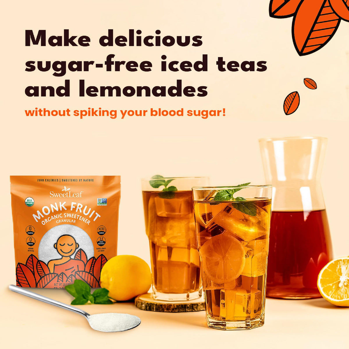 SweetLeaf Organic Monk Fruit and Erythritol blend label close-up demonstrates texture similarity.
