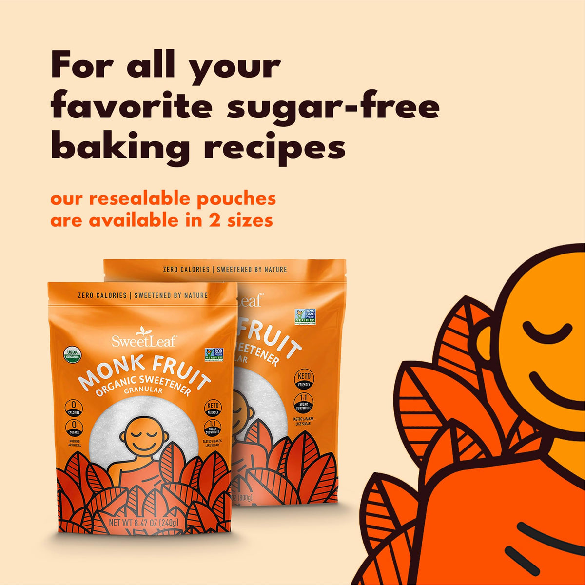 SweetLeaf Organic Monk Fruit Granular in baking setup for zero-calorie sweets.