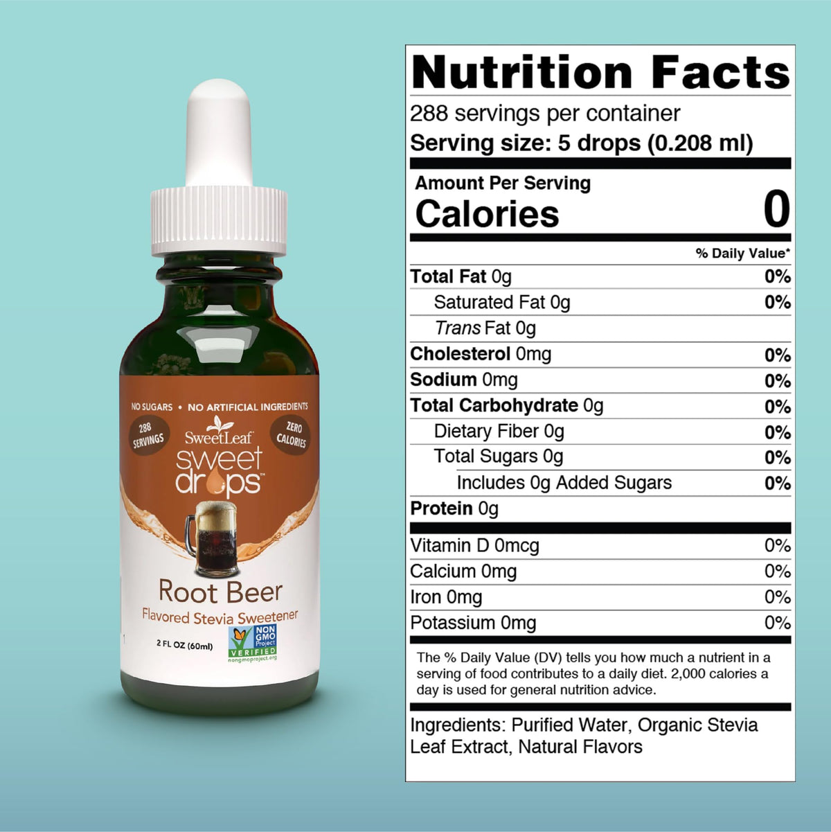 Pour SweetLeaf Root Beer Sweet Drops for quick, calorie-free flavor boost