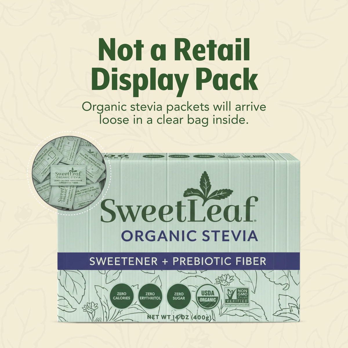 SweetLeaf stevia packaging designed for restaurants and homes
