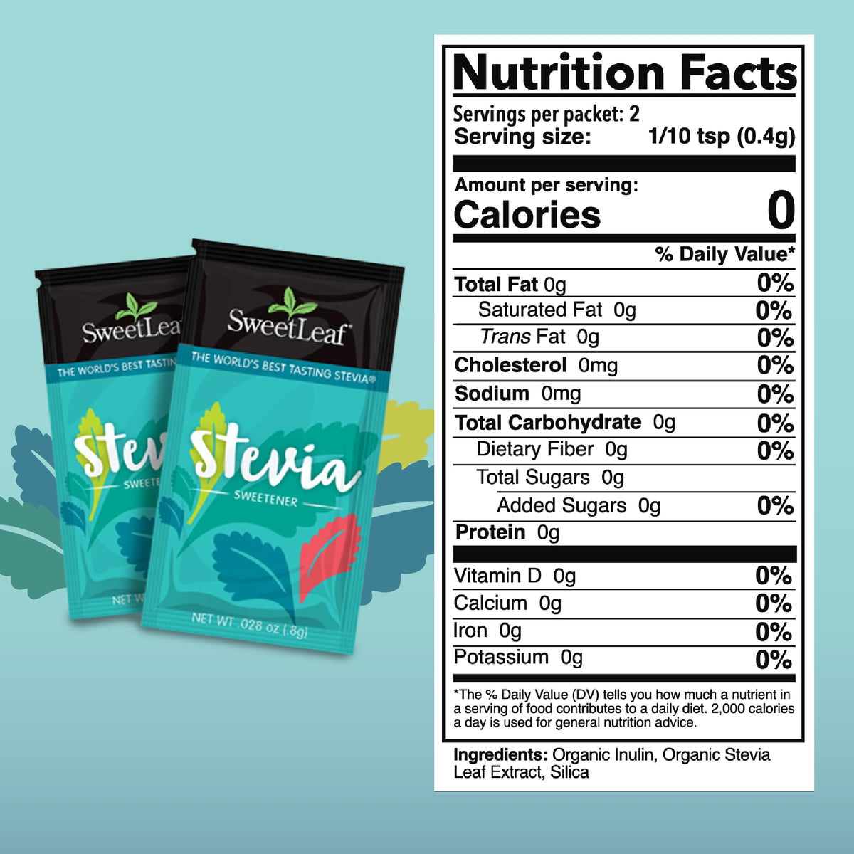 SweetLeaf Stevia packets on a kitchen counter for easy on-the-go sweetness.