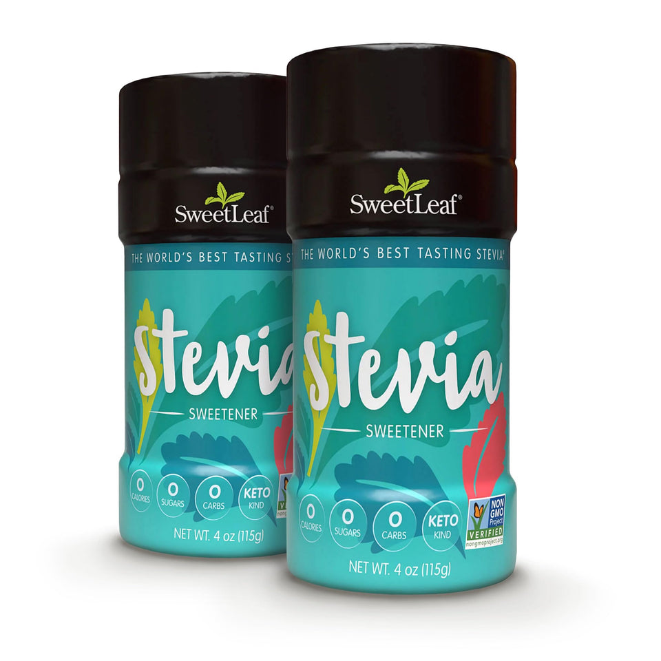 SweetLeaf stevia powder shaker jar cap for easy zero-calorie sweetness
