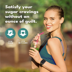 SweetLeaf Stevia shaker jar in a coffee mug for on-the-go sweetness