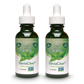 SweetLeaf Sweet Drops bottle 2oz on the counter, zero-calorie sweetness for daily drinks.