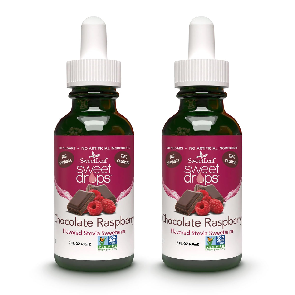 SweetLeaf Sweet Drops chocolate raspberry bottle pours zero-calorie flavor
