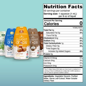 SweetLeaf Sweet Drops caramel bottle pour delivers rich flavor with no sugar.