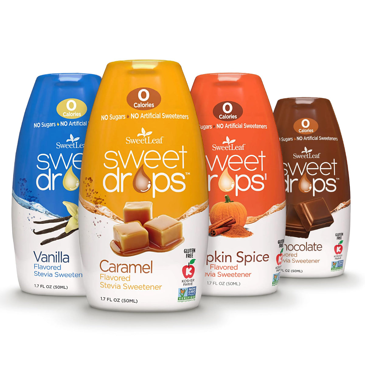 SweetLeaf Sweet Drops chocolate flavor bottle pour for zero-calorie coffee sweetness