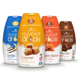 SweetLeaf Sweet Drops chocolate flavor bottle pour for zero-calorie coffee sweetness