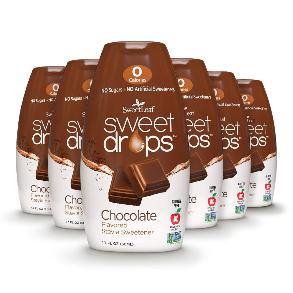 SweetLeaf Sweet Drops Chocolate bottle showing zero-calorie flavor option for everyday drinks.