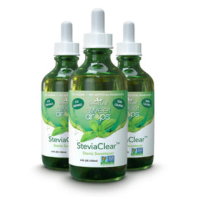 SweetLeaf Sweet Drops bottle close-up showing zero-calorie sweetness for beverages.