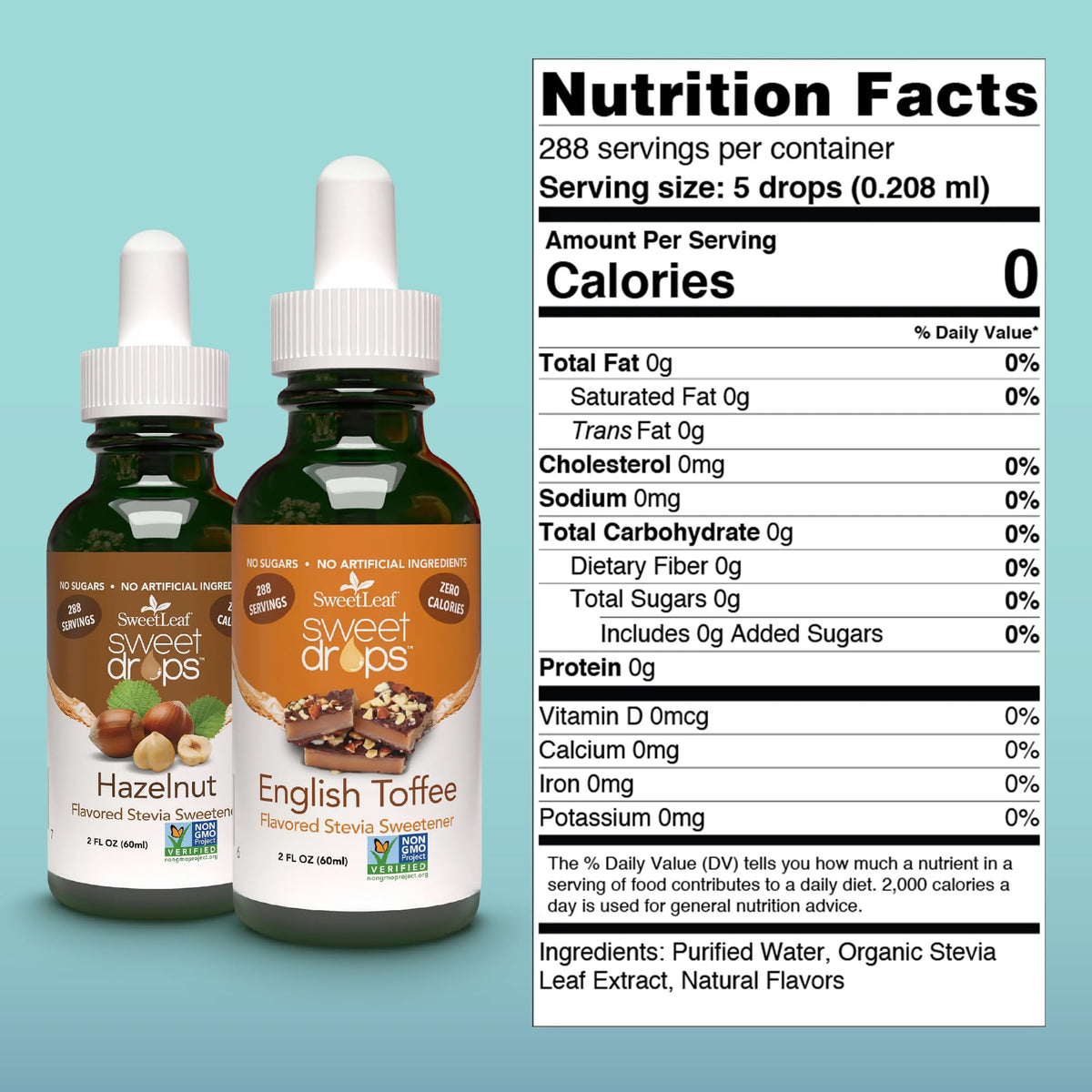 SweetLeaf Sweet Drops English toffee bottle with natural flavor for baking.