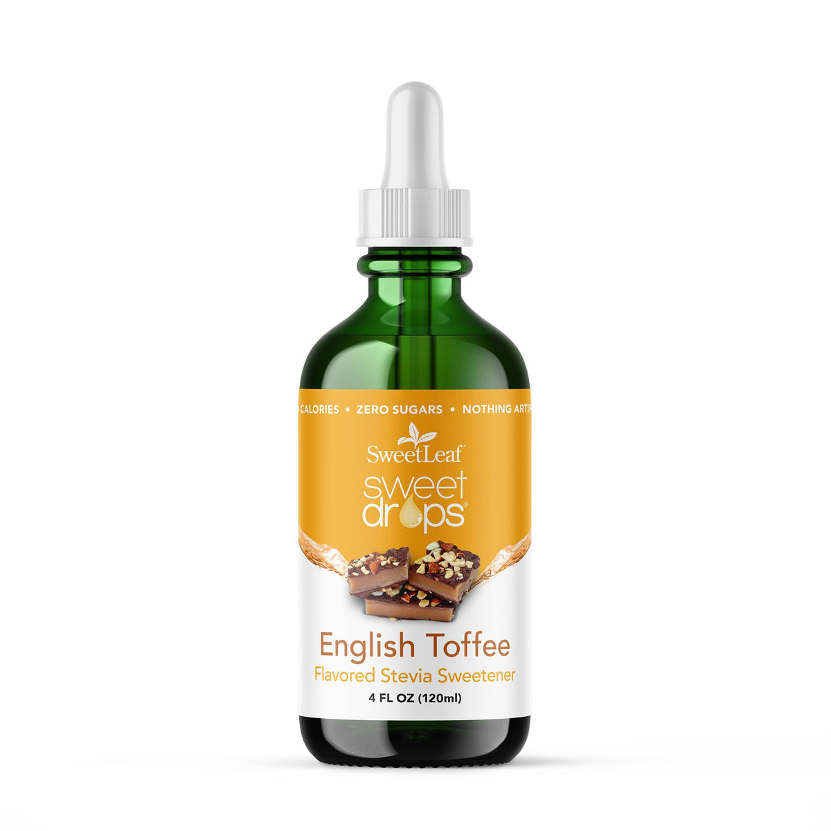 SweetLeaf Sweet Drops English Toffee bottle adding zero-calorie flavor to beverages