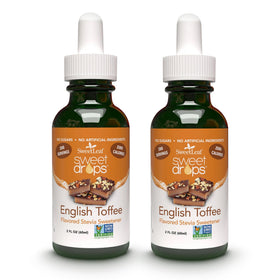 SweetLeaf Sweet Drops English Toffee bottle shows zero-calorie sweetness for everyday drinks.
