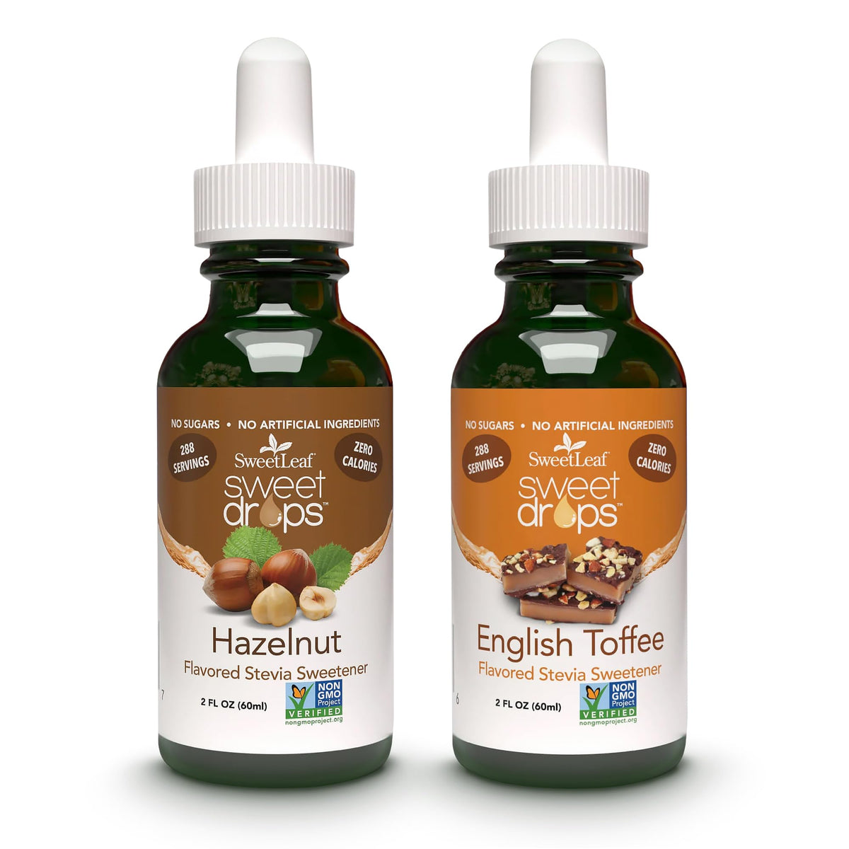 SweetLeaf Sweet Drops hazelnut bottle for zero-calorie coffee sweetness.