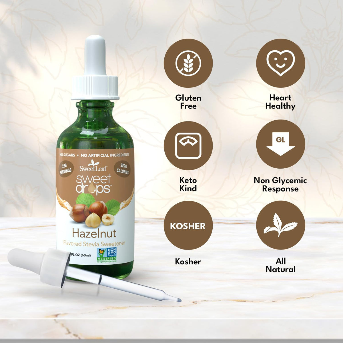 Coffee with SweetLeaf Hazelnut drops for a sugar-free taste.