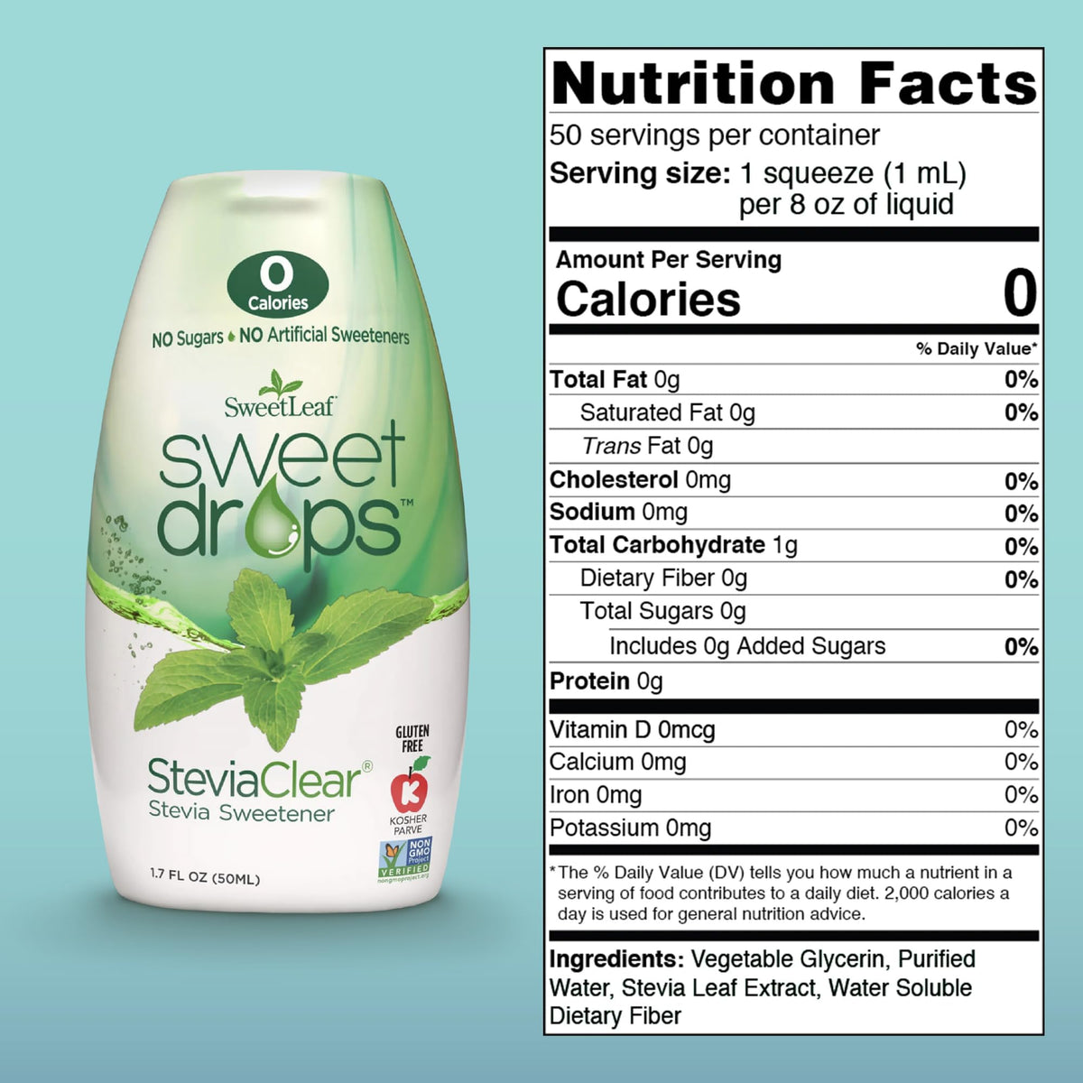 Pouring SweetLeaf Sweet Drops to illustrate convenient on-the-go flavoring.