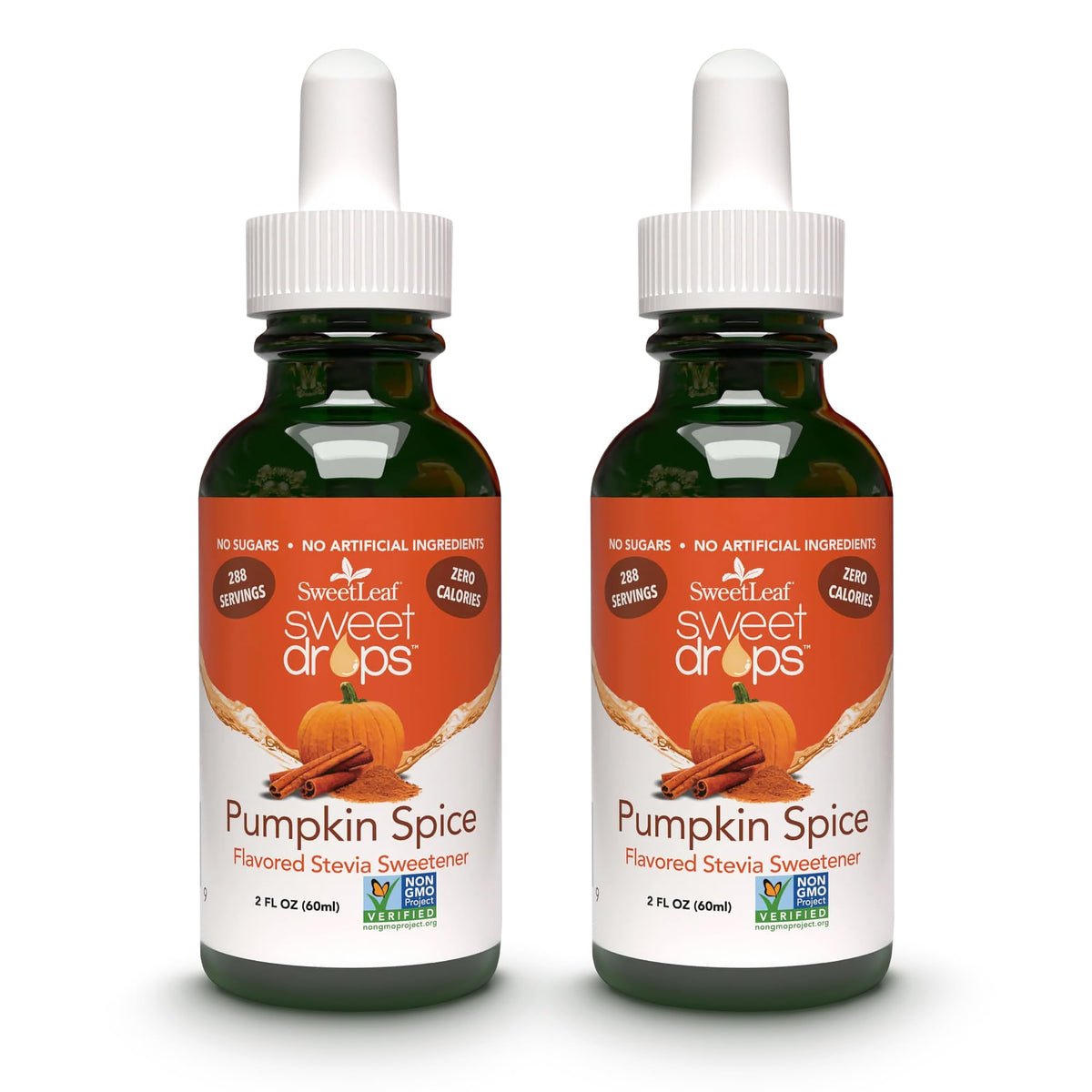 SweetLeaf Pumpkin Spice Sweet Drops bottle close-up showing zero calorie flavoring