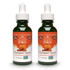 SweetLeaf Pumpkin Spice Sweet Drops bottle close-up showing zero calorie flavoring