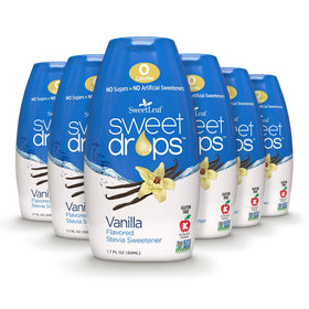 SweetLeaf Sweet Drops vanilla bottle pour adds zero-calorie sweetness to recipes.