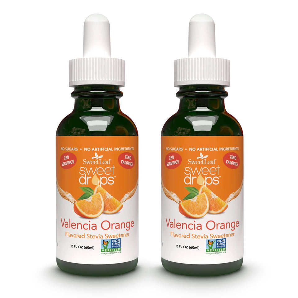 SweetLeaf Valencia Orange Sweet Drops bottle delivering zero-calorie sweetness.