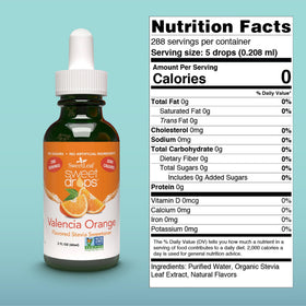 Pouring SweetLeaf Valencia Orange Sweet Drops from the bottle for flavor control.
