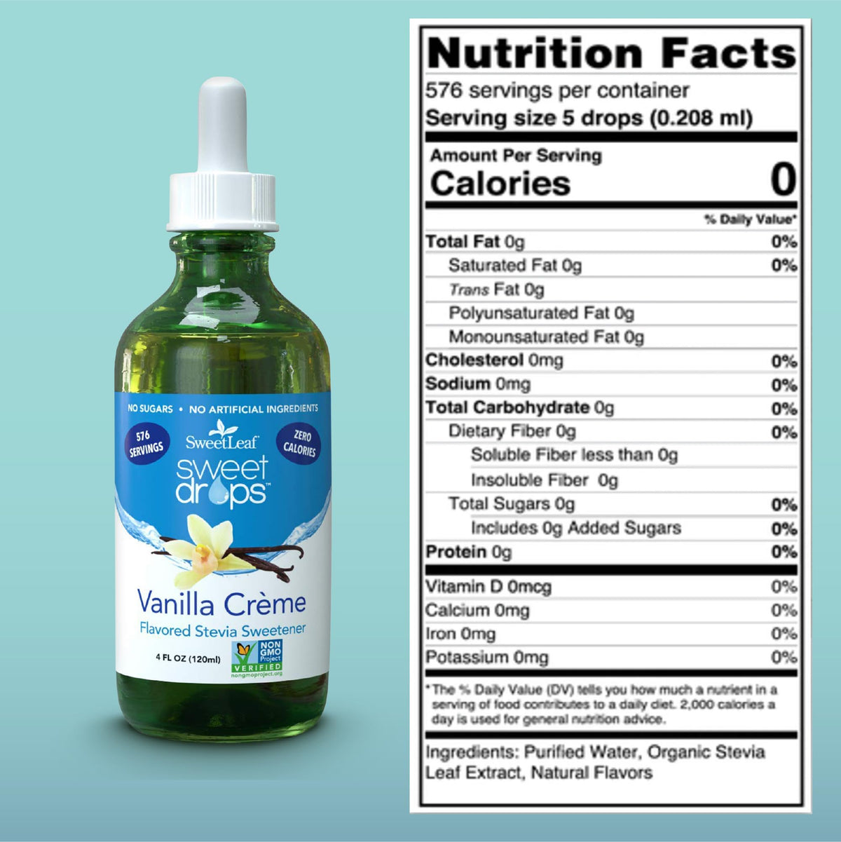 Pouring SweetLeaf Vanilla Creme to sweeten a drink with zero calories