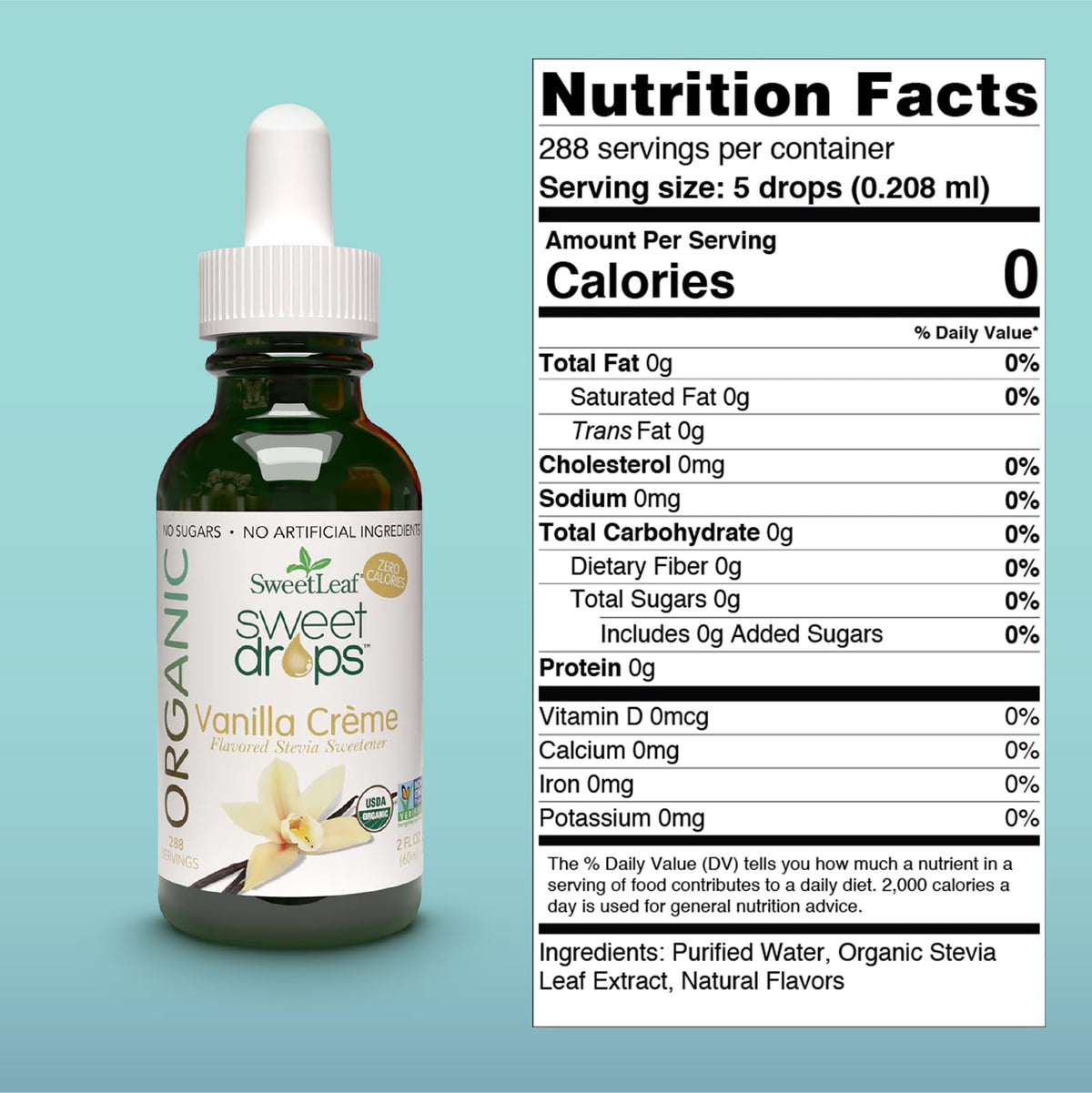SweetLeaf Vanilla Creme Sweet Drops pour adds natural vanilla flavor to coffee.