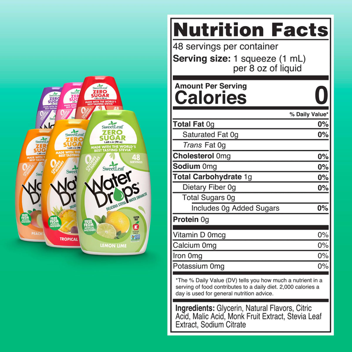 SweetLeaf Water Drops lemon lime bottle for refreshing hydration