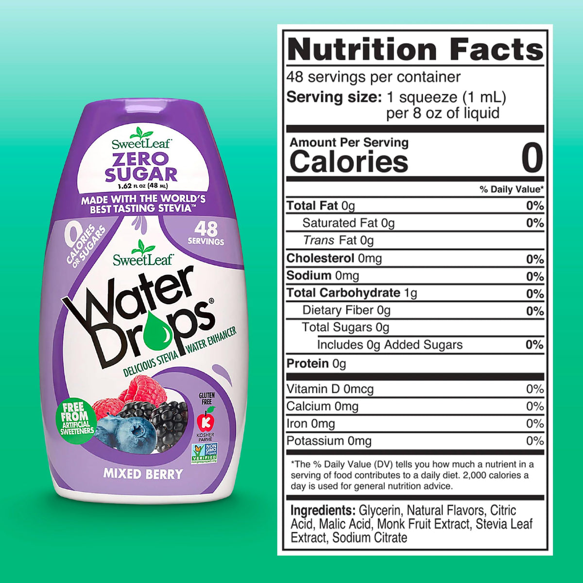 SweetLeaf Water Drops Mixed Berry pour demonstrates quick flavor boost in water.