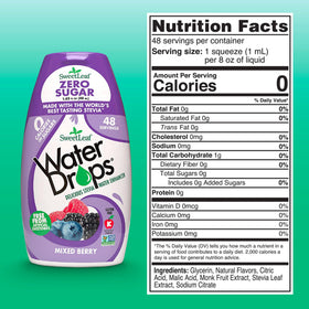 SweetLeaf Water Drops Mixed Berry pour demonstrates quick flavor boost in water.
