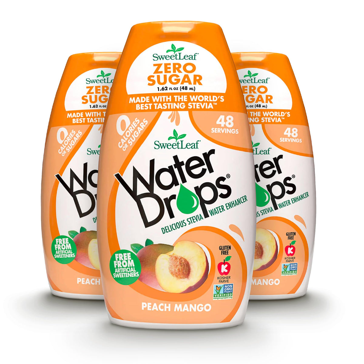 SweetLeaf Water Drops Peach Mango bottle for calorie-free hydration on the go.