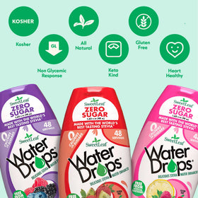 Front label shows natural stevia and monk fruit for clean sweetness.