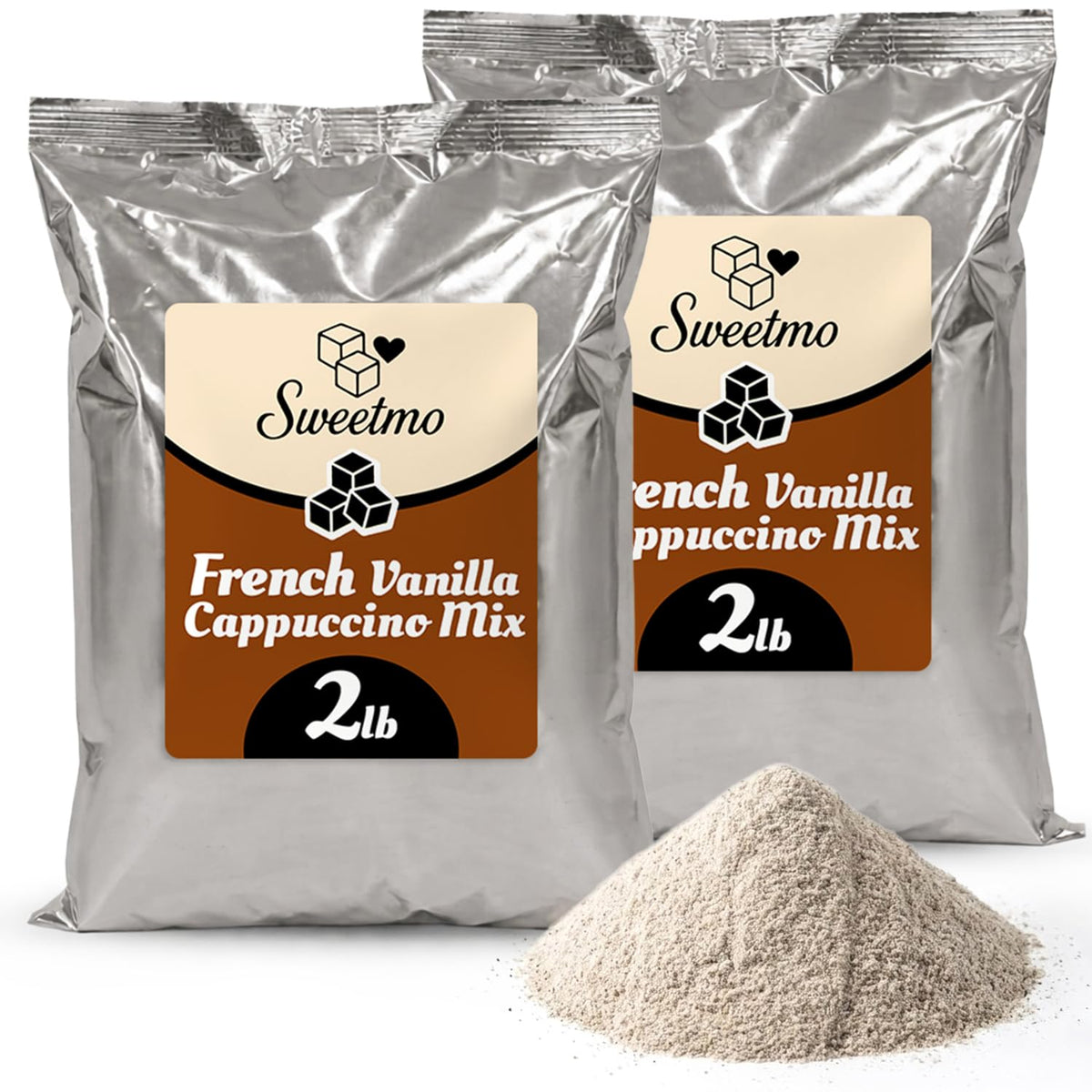 Sweetmo French Vanilla Cappuccino Mix front packaging shows premium, convenient café-style flavor.