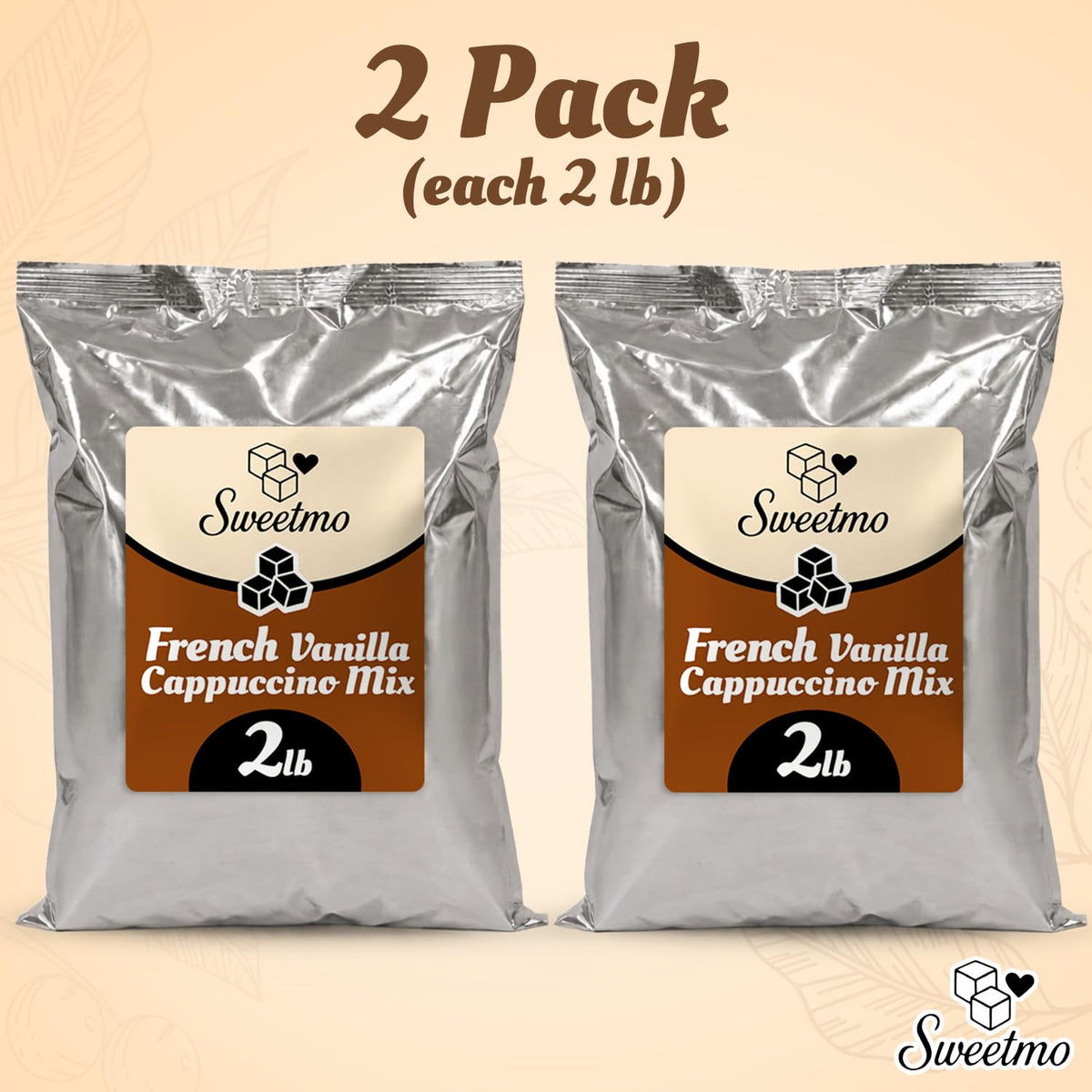 Sweetmo French Vanilla Cappuccino Mix in a mug with steam, warm comfort.