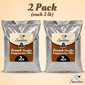 Sweetmo French Vanilla Cappuccino Mix in a mug with steam, warm comfort.