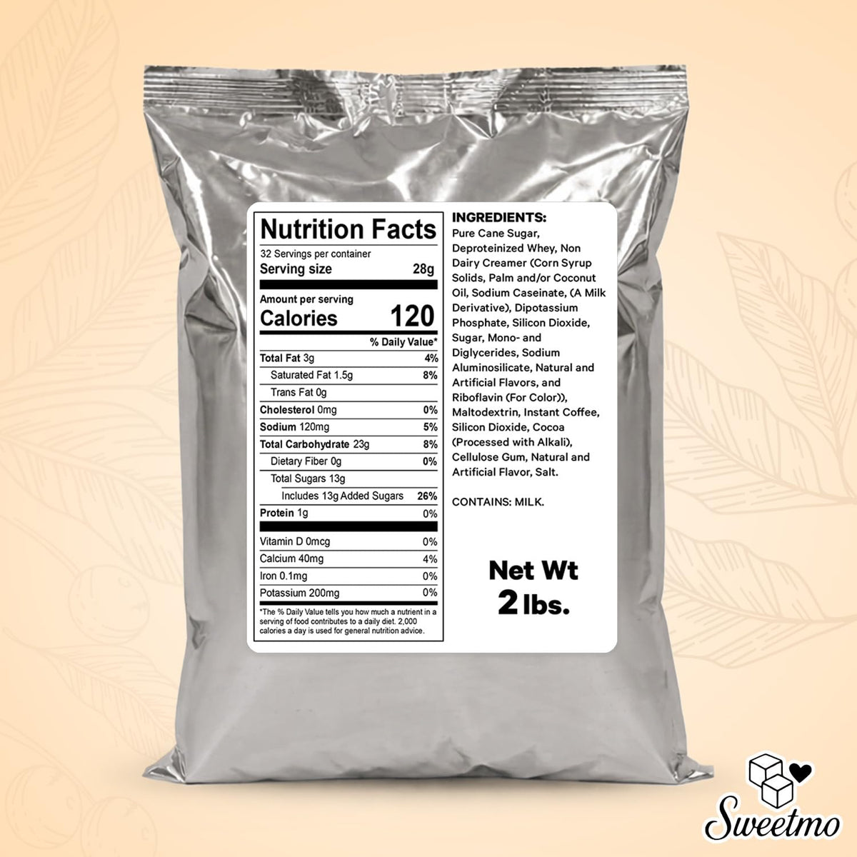Sweetmo French Vanilla Cappuccino Mix two bags neatly arranged for family-sized enjoyment.