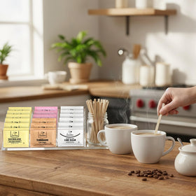 Sweetmo office breakroom display, easy guest choice of multiple sweetener options.